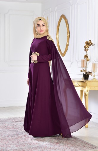 Plum Hijab Evening Dress 81604-03