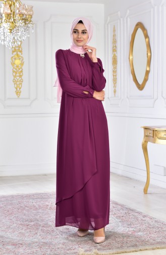 Robe de Soirée avec Broche 8585-04 Plum 8585-04