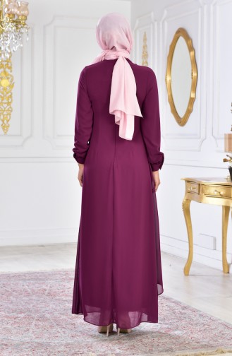 Plum Hijab Evening Dress 8585-04