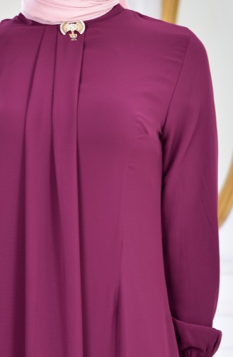 Plum Hijab Evening Dress 8585-04