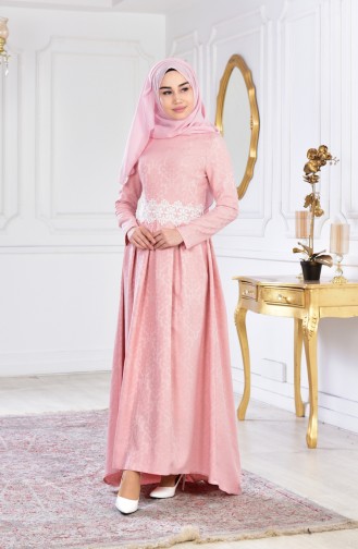 Powder Hijab Evening Dress 8000-02