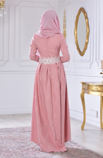Powder Hijab Evening Dress 8000-02