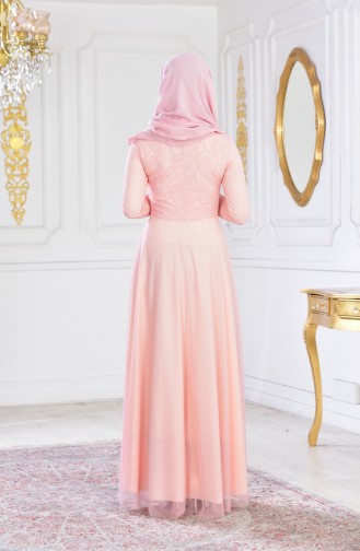 Powder Hijab Evening Dress 3456-02