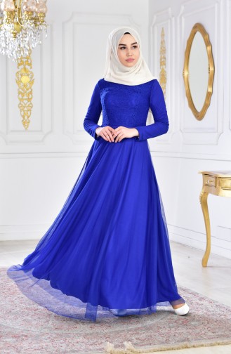 Saxe Hijab Evening Dress 3456-04