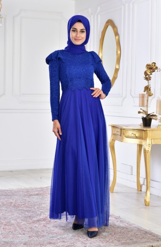 Robe de Soirée a Paillettes 2585-04 Bleu Roi 2585-04