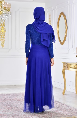 Robe de Soirée avec Broche 2586-02 Bleu Roi 2586-02