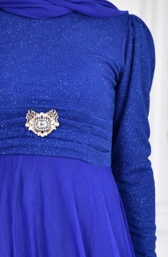 Robe de Soirée avec Broche 2586-02 Bleu Roi 2586-02