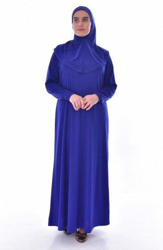 فستان للصلاة موصول بقبعة وبمقاسات كبيرة 4485-01 لون ازرق 4485-01