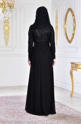 Robe de Soirée Perlées a Dentelle 26690-01 Noir 26690-01