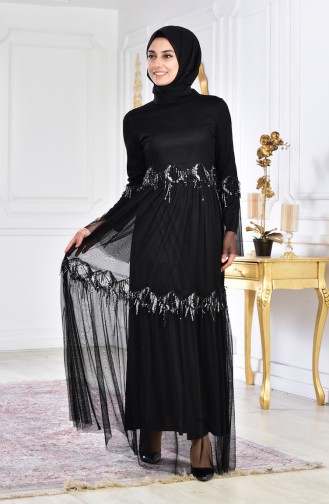 Black Hijab Evening Dress 1054-05