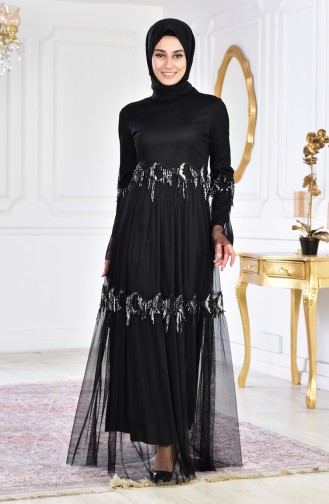 Black Hijab Evening Dress 1054-05
