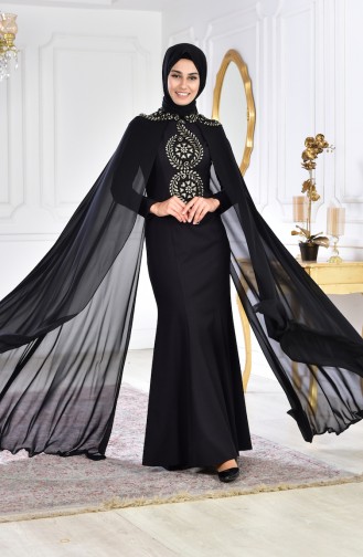 Robe de Soirée Pélerine 6033-02 Noir 6033-02