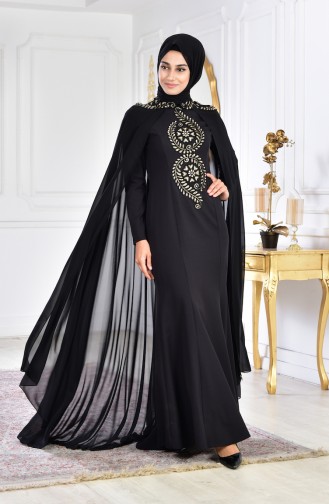Schwarz Hijab-Abendkleider 6033-02
