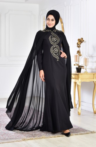 Black Hijab Evening Dress 6033-02