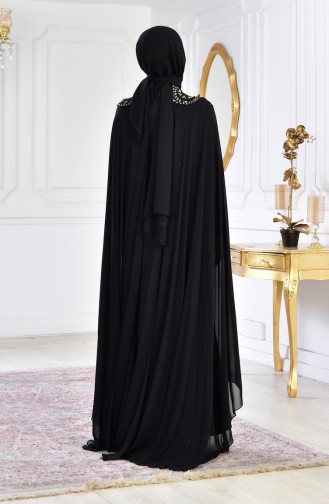 Robe de Soirée Pélerine 6033-02 Noir 6033-02