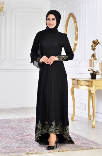 Black Hijab Evening Dress 6124-09