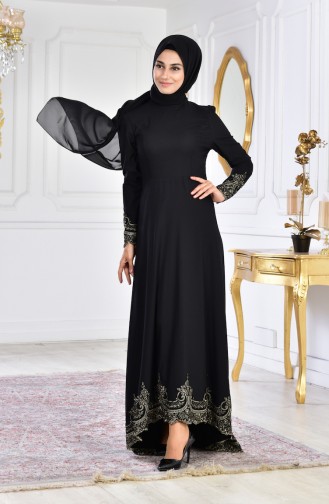 Schwarz Hijab-Abendkleider 6124-09