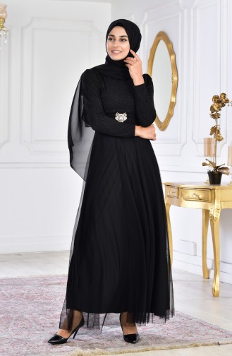 Robe de Soirée avec Broche 2586-01 Noir 2586-01