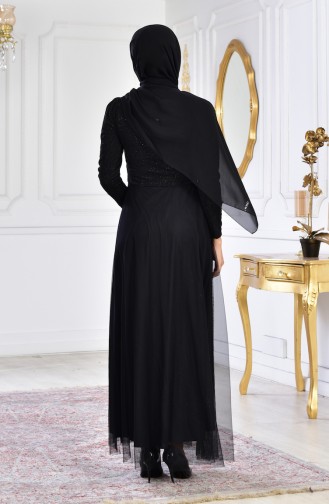 Robe de Soirée avec Broche 2586-01 Noir 2586-01