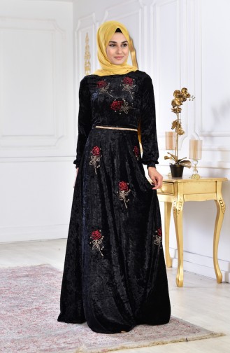 Robe Velours Imprimée de Pierre 28216-05 Noir 28216-05