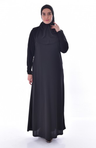 فستان للصلاة موصول بقبعة وبمقاسات كبيرة 4485-02 لون اسود 4485-02