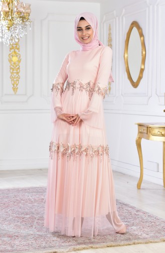 Salmon Hijab Evening Dress 1054-01