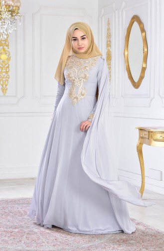 Robe de Soirée a Paillettes 0150-02 Gris 0150-02