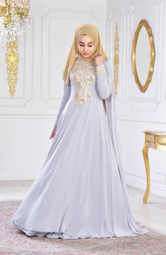 Robe de Soirée a Paillettes 0150-02 Gris 0150-02