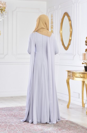 Gray Hijab Evening Dress 0150-02