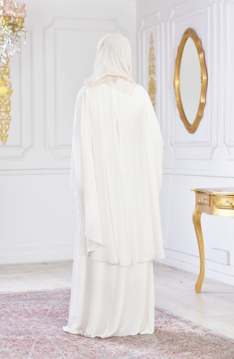 Ecru Hijab Evening Dress 1002-04