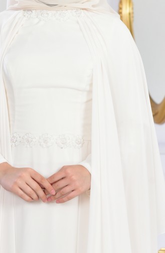 Ecru Hijab Evening Dress 1002-04