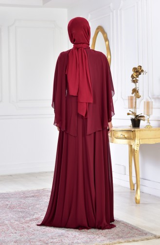 Robe de Soirée Perlées 1009-04 Bordeaux 1009-04