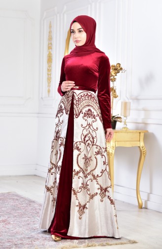 Weinrot Hijab-Abendkleider 3014A-01
