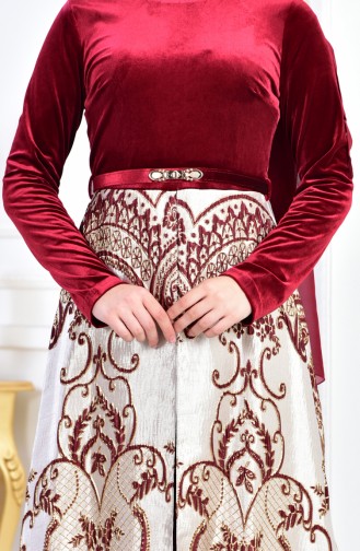 Claret Red Hijab Evening Dress 3014A-01