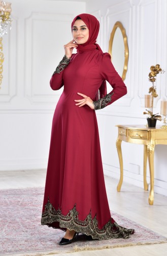 Weinrot Hijab-Abendkleider 6124-08