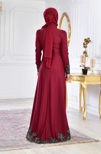 Weinrot Hijab-Abendkleider 6124-08