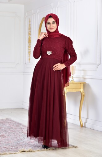 Weinrot Hijab-Abendkleider 2586-04
