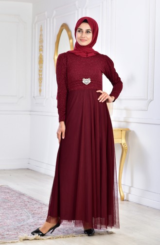 Weinrot Hijab-Abendkleider 2586-04