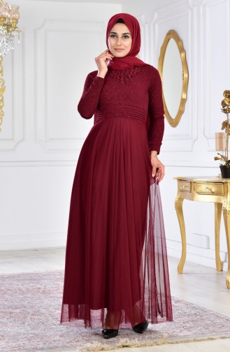 Embroideried Evening Dress 2592-01 Bordeaux 2592-01