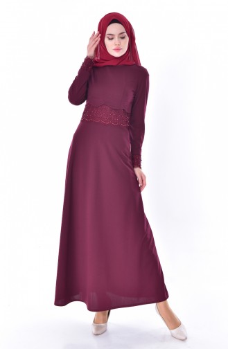 Lace Detailed Dress 3498-03 Claret Red 3498-03