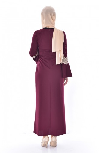 Pearl Detailed Dress 3532-04 Claret Red 3532-04