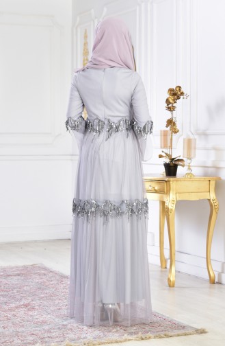 Payetli Abiye Elbise 1054-02 Gri