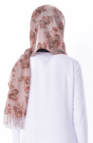 Flower Patterned Pashmina Shawl 19041-12 Mink Khaki 19041-12