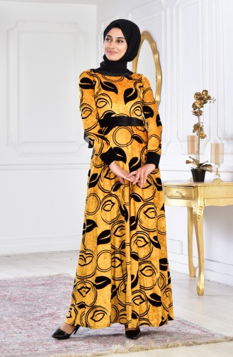 Belted Velvet Dress 3016-01 Mustard 3016-01