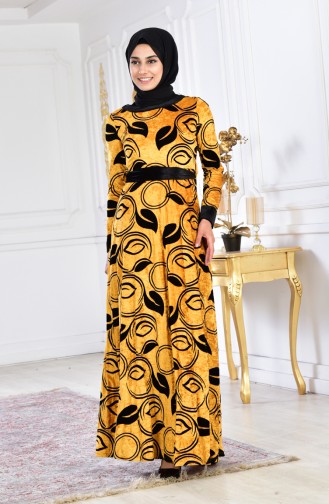 Belted Velvet Dress 3016-01 Mustard 3016-01