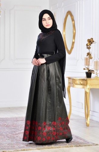 Robe de Soirée Imprimée de Pierre 2068-03 Noir Rouge 2068-03