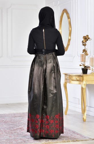 Robe de Soirée Imprimée de Pierre 2068-03 Noir Rouge 2068-03