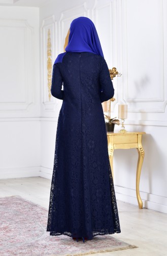 فستان سهرة بتصميم دانتيل 1165-03 لون كحلي 1165-03
