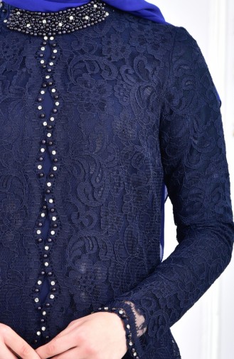 Navy Blue İslamitische Avondjurk 1165-03