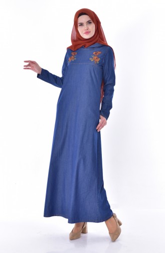 Jeans Embroidery Hooded Dress 9203-01 Dark Blue 9203-01